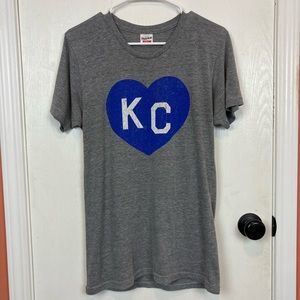 Grey and Blue Kansas City KC Heart Tee